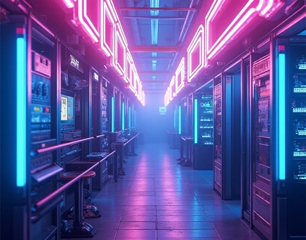 Modern server room with neon lighting infrastructure